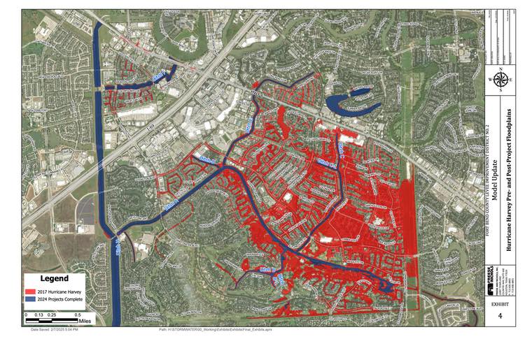 Hurricane Harvey Pre- and Post-Project Floodplain Map